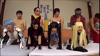 Asian Cosplay Orgy With Cute Group Of Girls