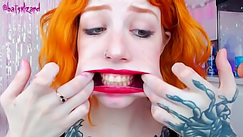 A Redhead Gives A Deepthroat Blowjob To A Big Cock, With Asmr Sounds And Red Lipstick