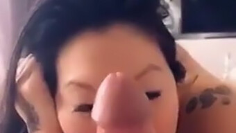 Asian Beauty With A Big Belly Worships Her White Father'S Large Penis